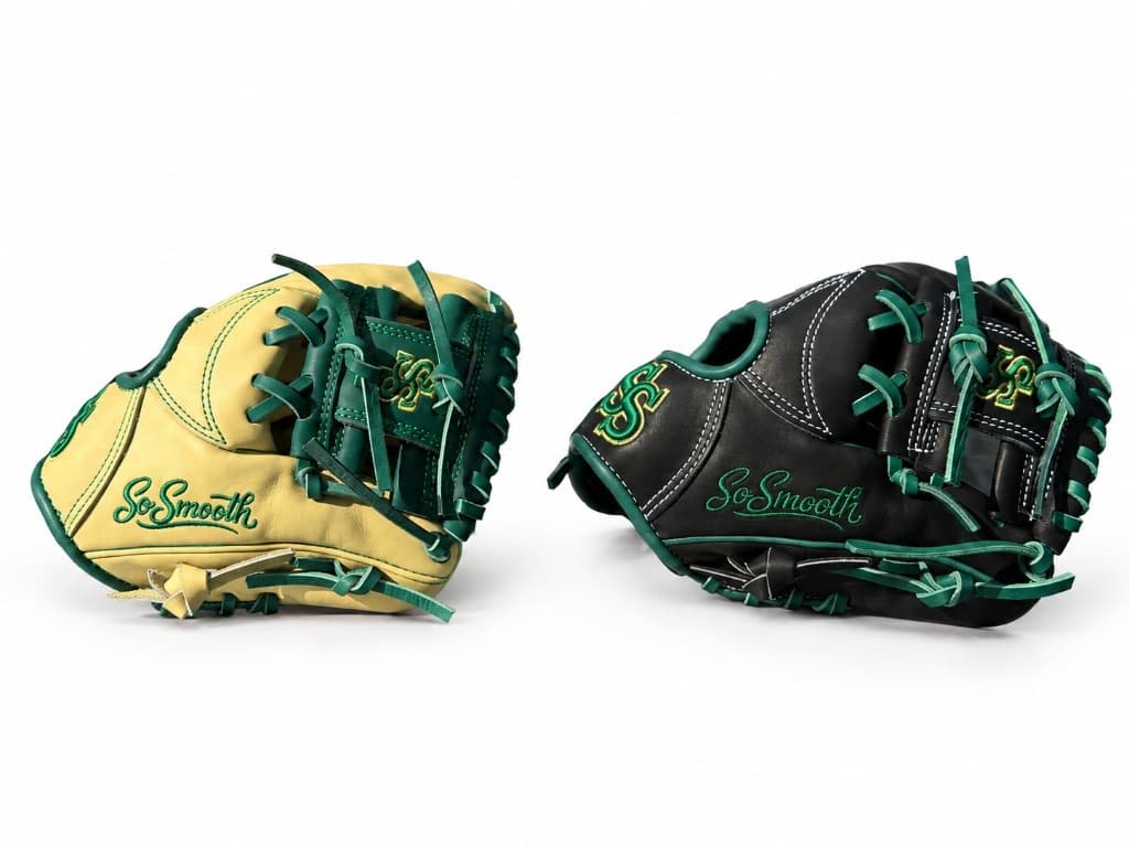 Tan and black So Smooth gloves, palm view